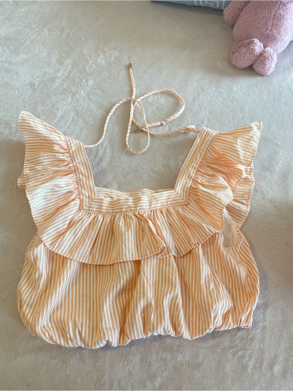 Mustard Seed Peach Stripe Ruffle Crop Top